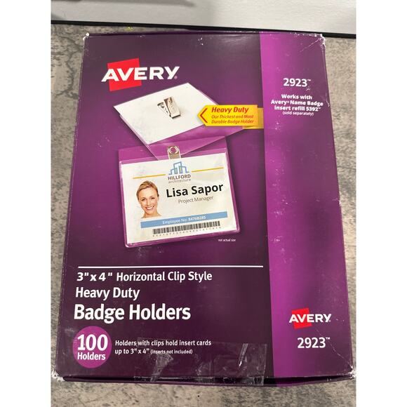 Avery 2923 Heavy Duty Badge Holders, 100 Horizontal ID Badge Holders with Clips - Picture 3 of 5